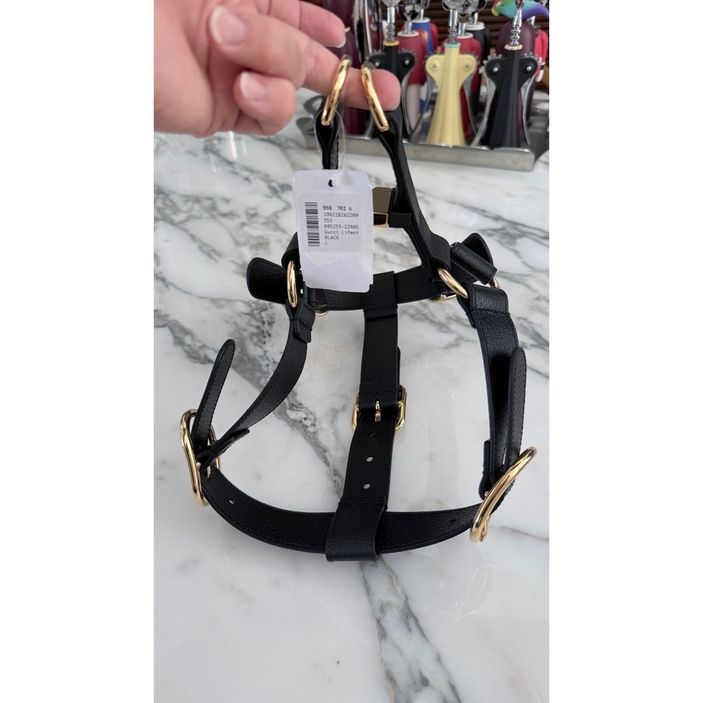 Gucci Black Demetra Dog Harness Gold Hardware‎ Large 695253 NEW - Picture 9 of 15